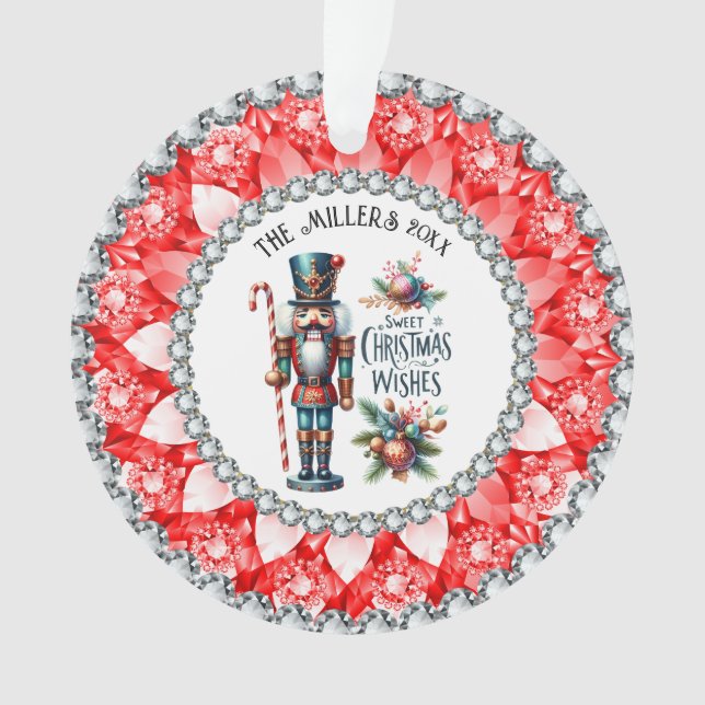 Festive Christmas Nutcrackers Red Diamonds Frame Ornament (Front)