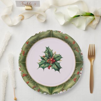Festive Christmas Olive Green Holly 