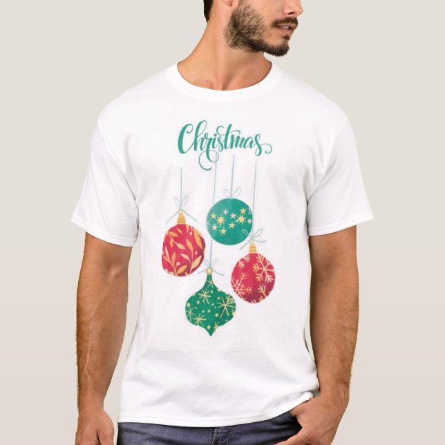  Festive Christmas Ornament Design T-Shirt (Front)