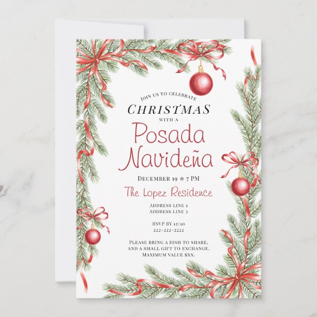 Festive Christmas Ornament Mexican Posada Navideña Invitation (Front)