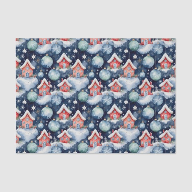 Festive Christmas Ornament Pattern in Watercolor Tissue Paper (Front)