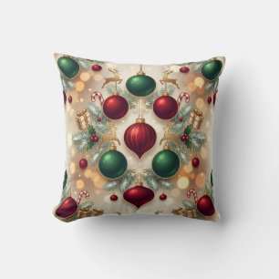 Festive Christmas Ornaments Holiday Throw Pillow