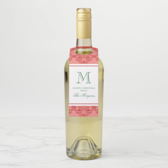 Festive Christmas Ornaments Monogram Bottle Hanger Tag (On Bottle)