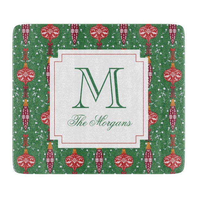 Festive Christmas Ornaments Monogram Cutting Board (Front)