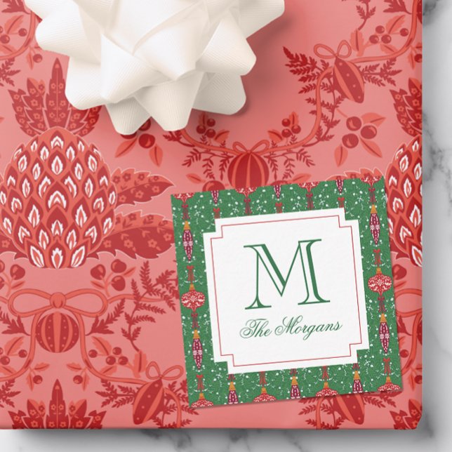 Festive Christmas Ornaments Monogram Enclosure Note Card (Creator Uploaded)