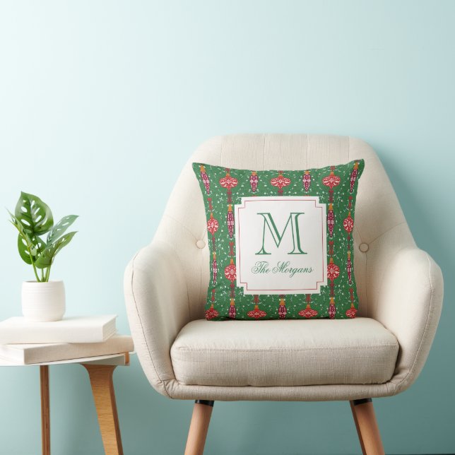 Festive Christmas Ornaments Monogram Throw Pillow (Chair)