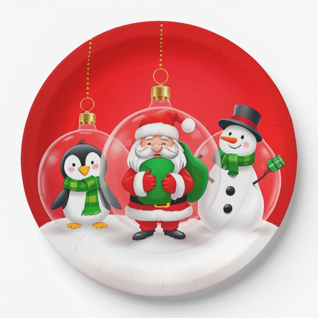 Festive Christmas Ornaments Paper Plates (Front)