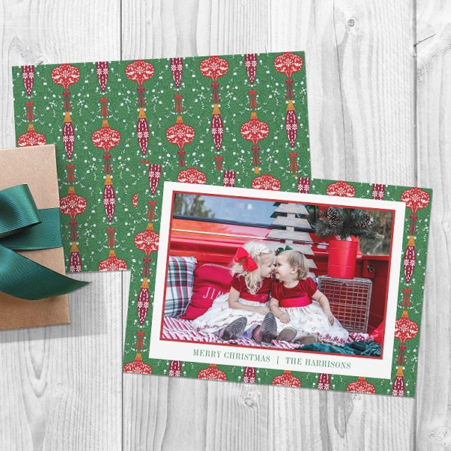 Festive Christmas Ornaments Pattern Photo Holiday Card (Creator Uploaded)