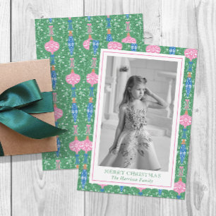 Festive Christmas Ornaments Pattern Photo Holiday Card