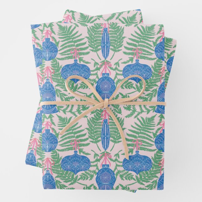 Festive Christmas Ornaments Pattern Wrapping Paper Sheets (In situ)