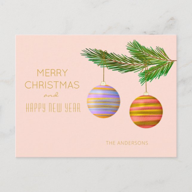 Festive Christmas Ornaments Personalized Holiday Postcard (Front)