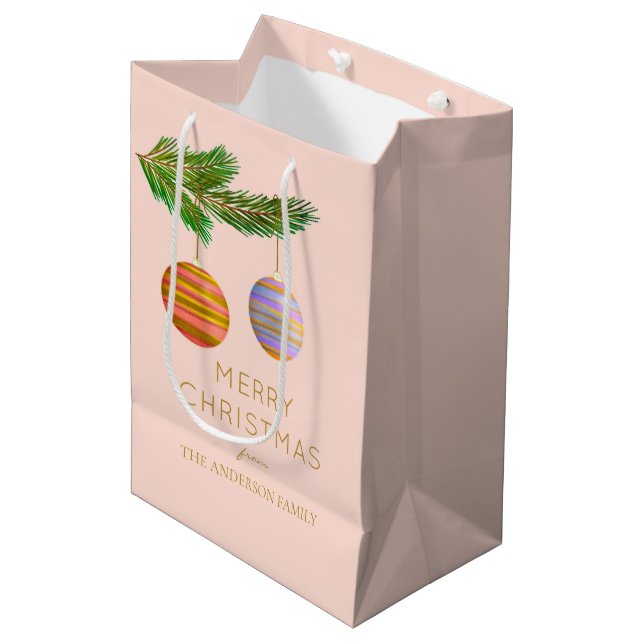 Festive Christmas Ornaments Personalized  Medium Gift Bag (Front Angled)