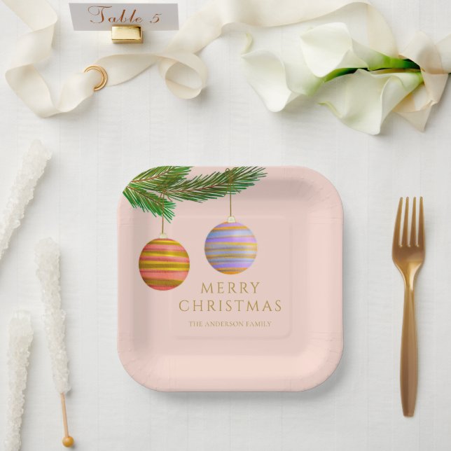 Festive Christmas Ornaments Personalized  Paper Plates (Wedding)