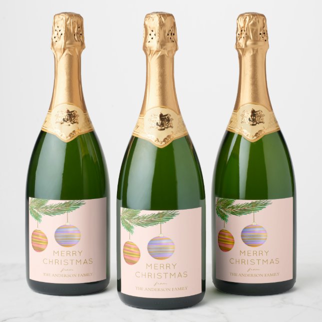 Festive Christmas Ornaments Personalized  Sparkling Wine Label (Bottles)