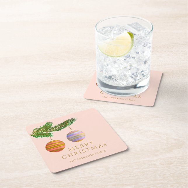Festive Christmas Ornaments Personalized  Square Paper Coaster (Insitu)
