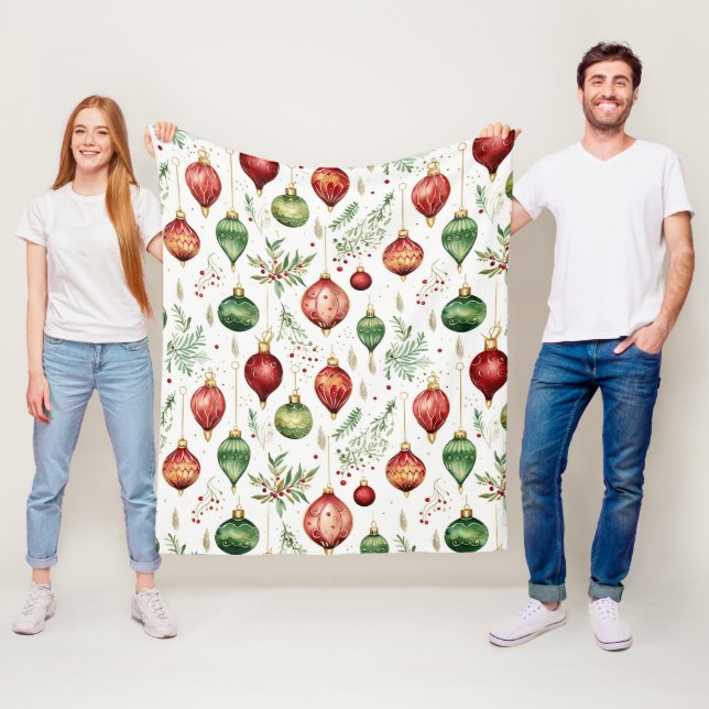 Festive Christmas Ornaments Seamless Pattern Fleece Blanket (In Situ)