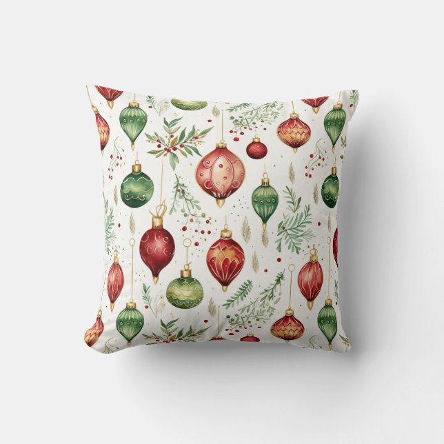 Festive Christmas Ornaments Seamless Pattern Throw Pillow (Front)