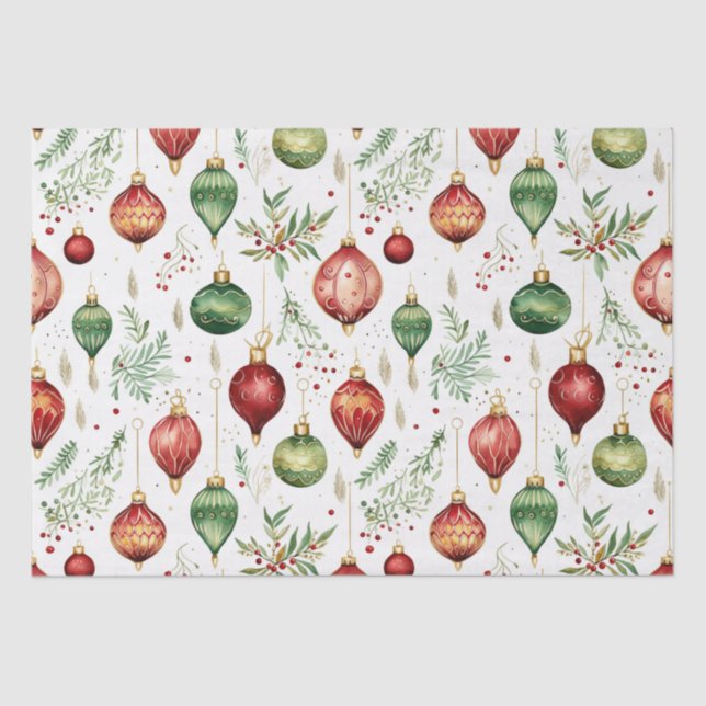 Festive Christmas Ornaments Seamless Pattern Tissue Paper (Front)