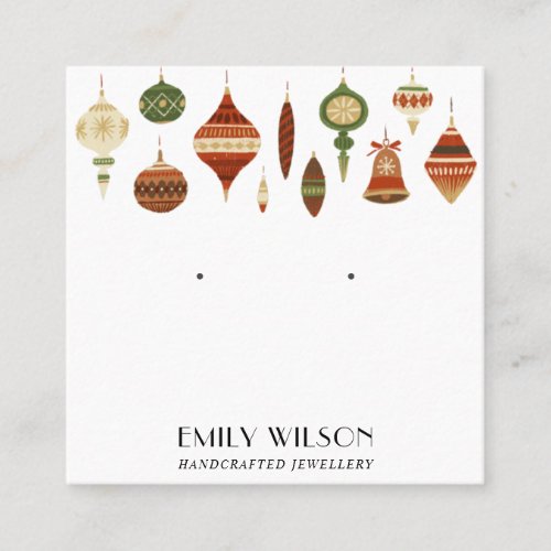 FESTIVE CHRISTMAS ORNAMENTS STUD EARRING DISPLAY SQUARE BUSINESS CARD