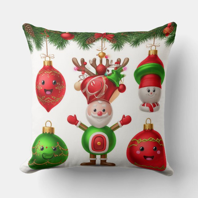 Festive Christmas Ornaments Throw Pillow (Front)