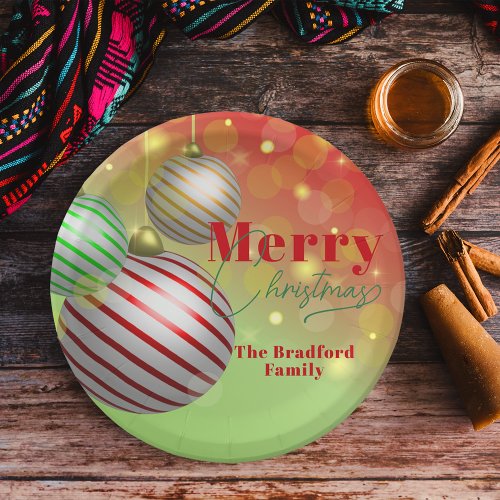 Festive Christmas Ornaments Twinkling Gold Lights Paper Plates