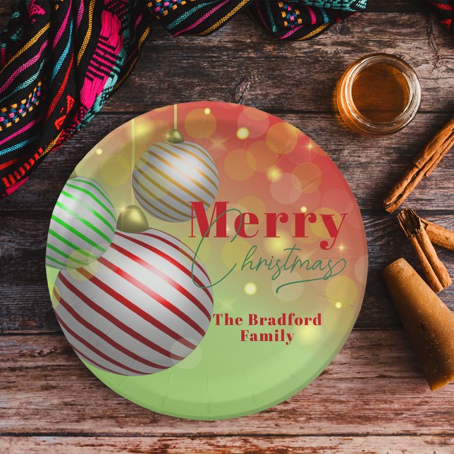Festive Christmas Ornaments Twinkling Gold Lights Paper Plates (Creator Uploaded)