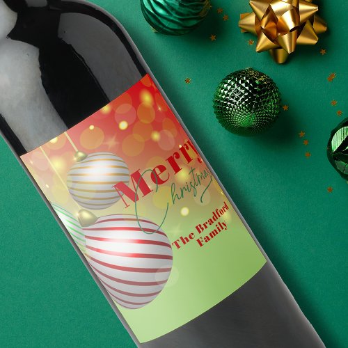 Festive Christmas Ornaments Twinkling Gold Lights Wine Label