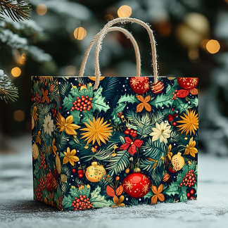 Festive Christmas Ornaments with Name Area Large Gift Bag