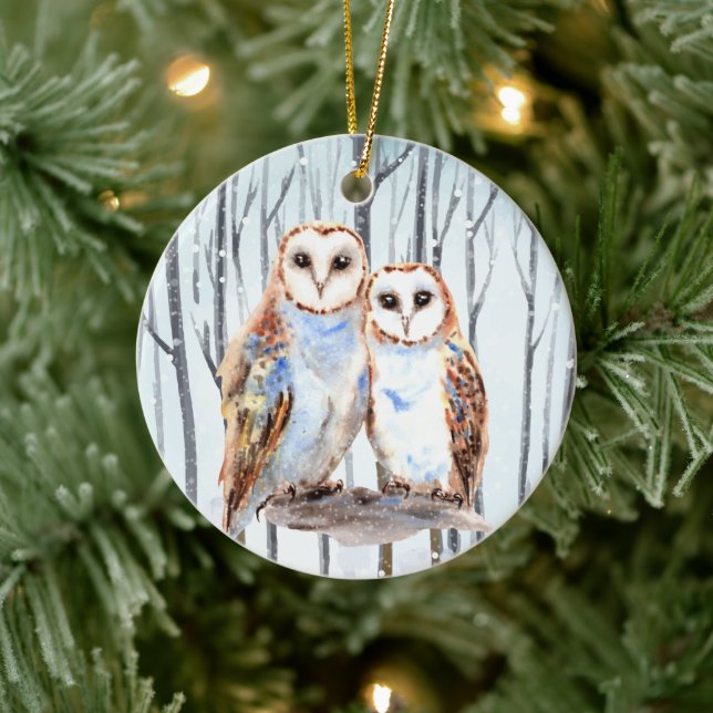 festive Christmas owl add sentiment Ceramic Ornament (Tree)