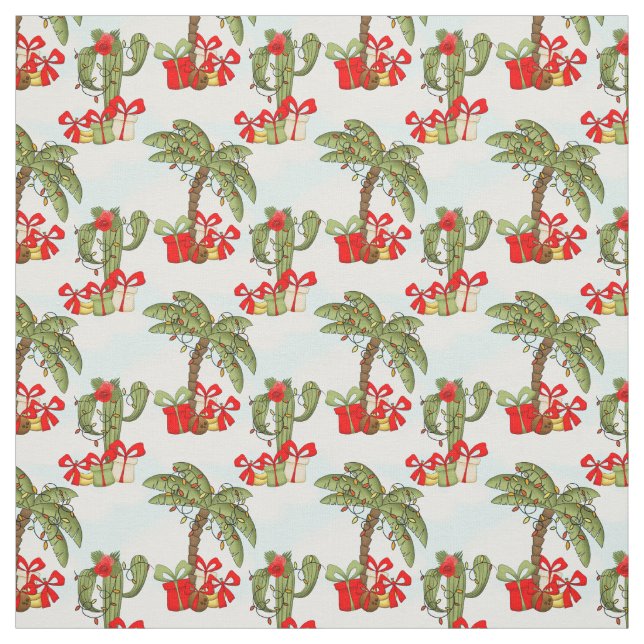 Festive Christmas palm trees cactus pattern Fabric (Swatch)