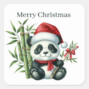 Festive Christmas panda add text Square Sticker