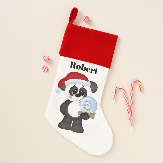 Festive Christmas panda bear add name Christmas Stocking (Front)