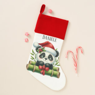 Festive Christmas panda bear add name Stocking