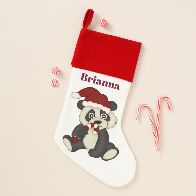 Festive Christmas panda bear add name stocking (Front)