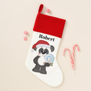 Festive Christmas panda bear add name Stocking