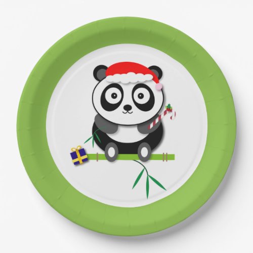 Festive Christmas Panda Bear Cartoon Paper Plates