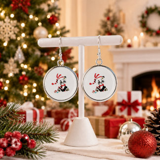 Festive Christmas Panda Bear Earrings