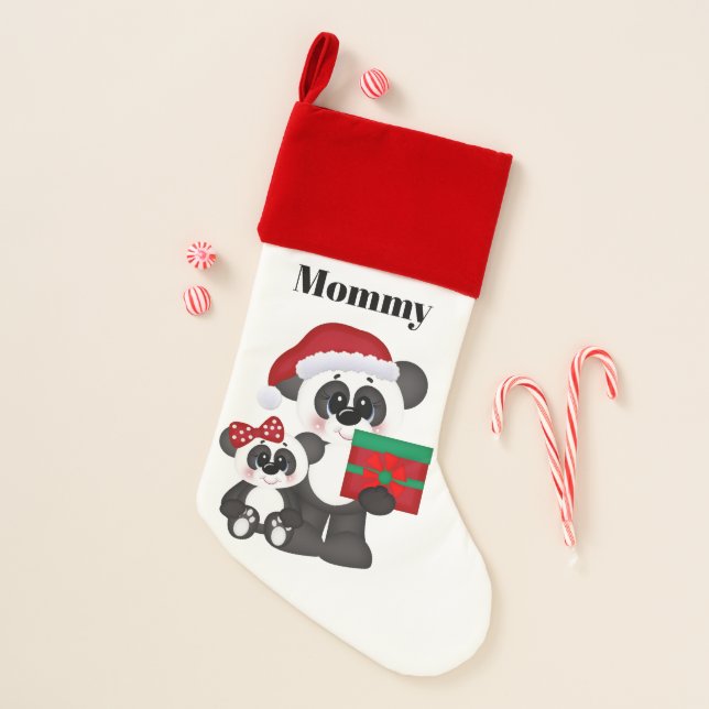 Festive Christmas panda bears add name Stocking (Front)