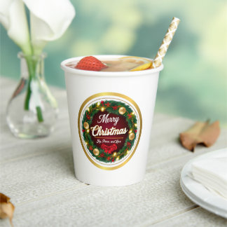Festive Christmas Paper Cup with Holiday Wreath