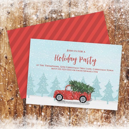 Festive Christmas Party Classic Red Truck  Invitation