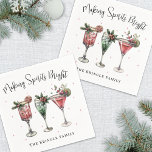 Festive Christmas Party Cocktail Napkins<br><div class="desc">Add a festive touch to your holiday celebration with these cheerful Christmas party napkins featuring a vibrant watercolor cocktail design. A mix of red and green holiday drinks is centered on the napkin, bringing a lively and playful feel to your table setup. At the top, “Making Spirits Bright” is printed...</div>
