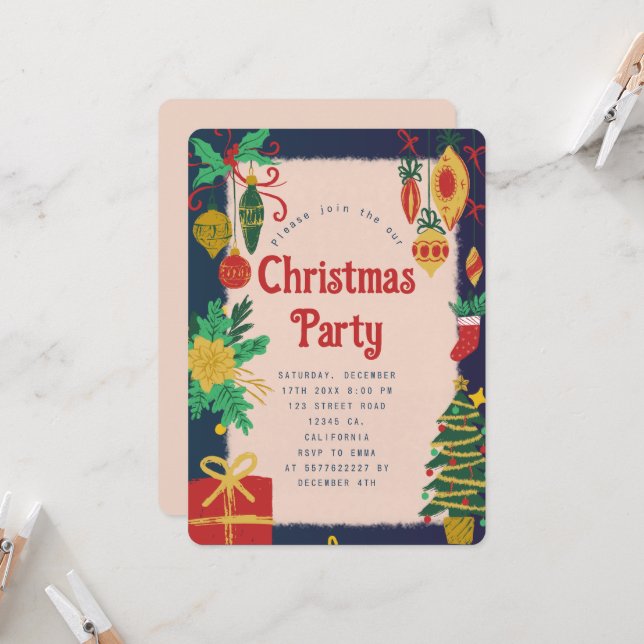 Festive Christmas Party Invitation (Front/Back In Situ)