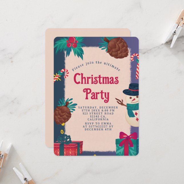 Festive Christmas Party Invitation (Front/Back In Situ)