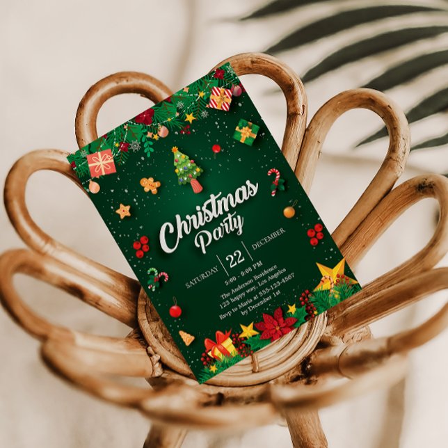 Festive Christmas Party Invitation with Ornaments  (Creator Uploaded)
