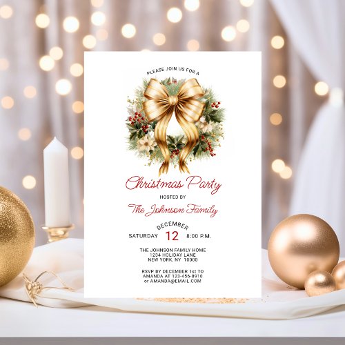 Festive CHRISTMAS PARTY Red Gold Wreath Company Invitation