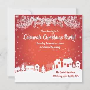 Festive Christmas Party, Red, White, Announcement