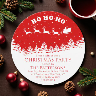 Festive Christmas Party Santa Red White Invitation