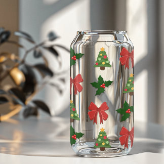 Festive Christmas Pattern Can Glass