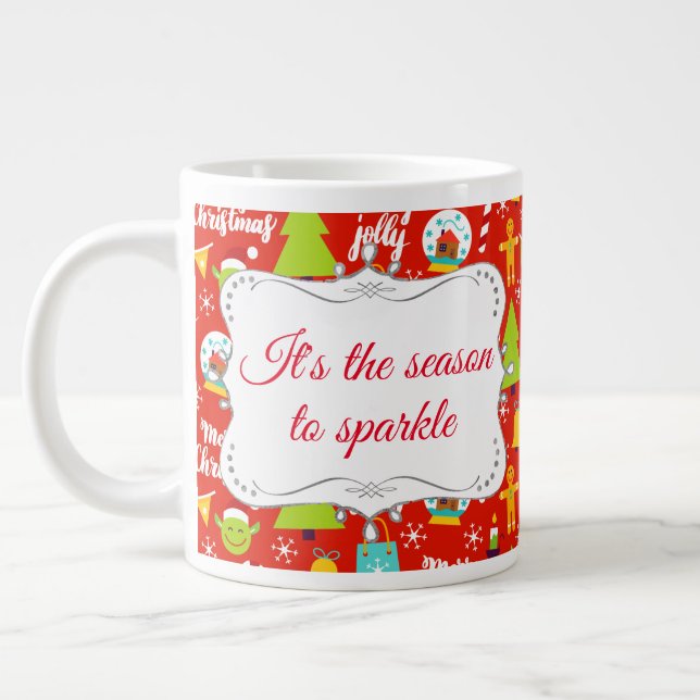 Festive Christmas Pattern Giant Coffee Mug (Left)