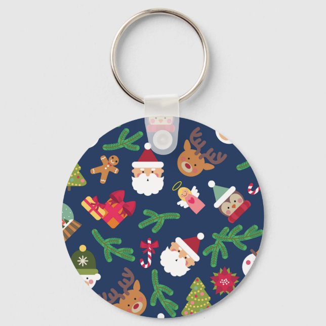 Festive Christmas pattern, holiday design. Keychain (Front)